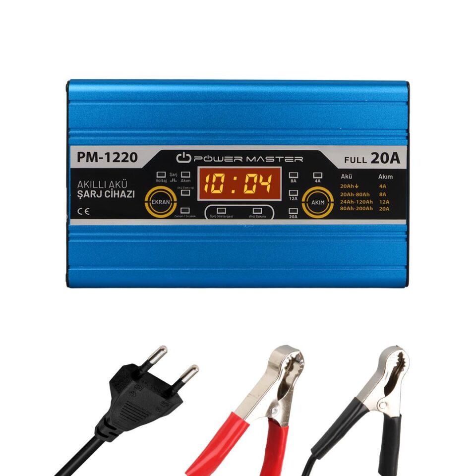 Powermaster PM-1220 12 Volt Max 20 Amper Lcd Ekranlı Akü Şarj Cihazı