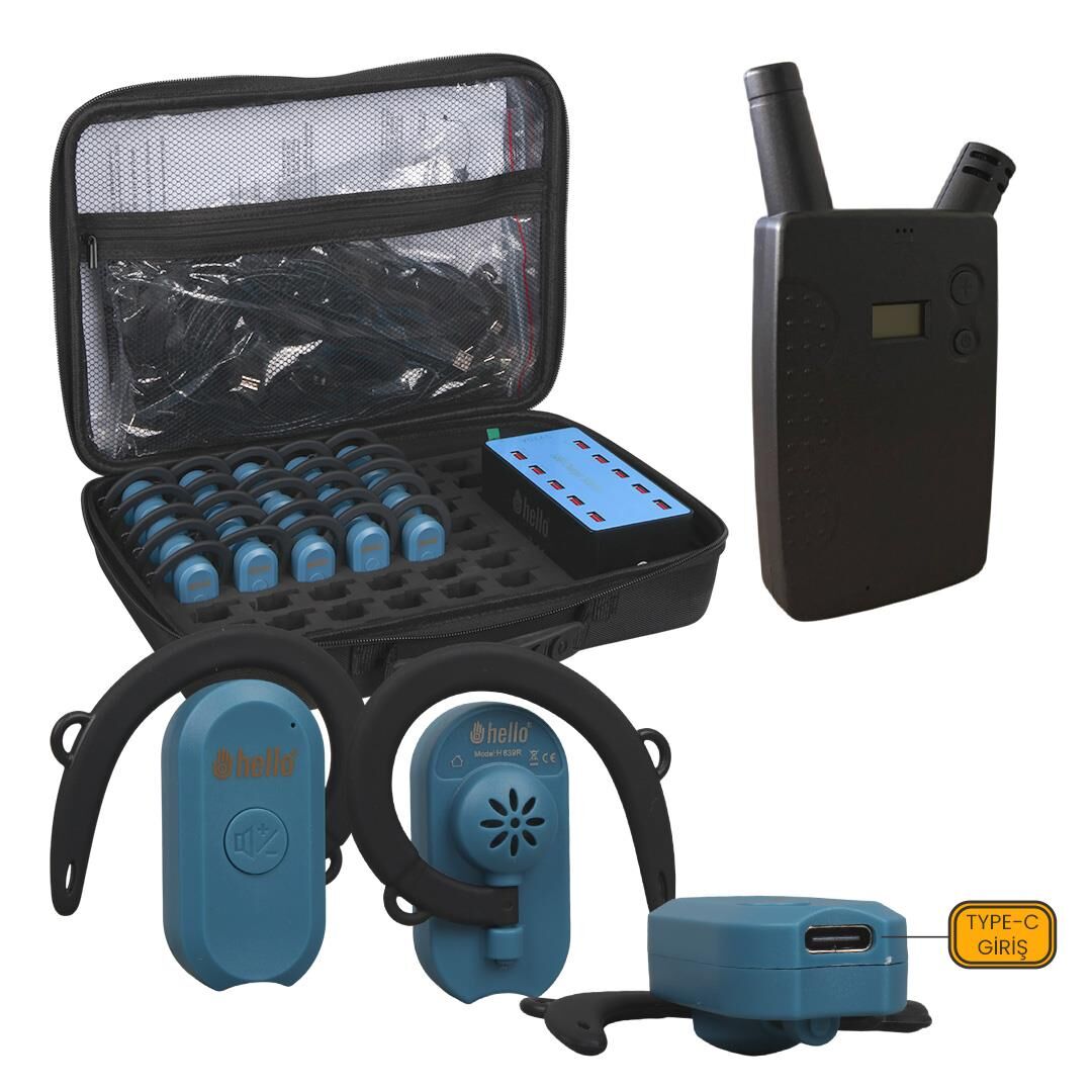 Ayt Hello 25 li Tur Rehber Sistemi Sunum Toplantı Geziler İçin Rehber Kulaklık Mikrofon Seti 100 Metre Menzilli