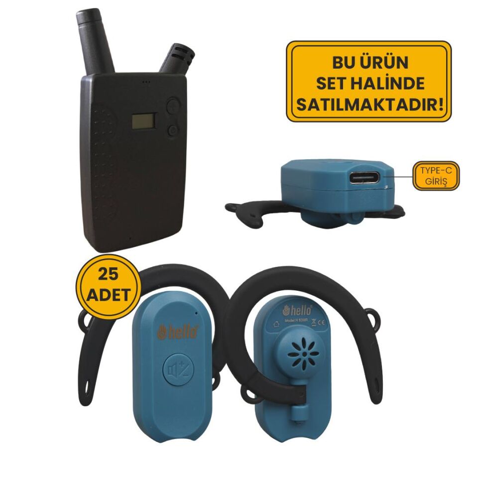 Ayt Hello 25 li Tur Rehber Sistemi Sunum Toplantı Geziler İçin Rehber Kulaklık Mikrofon Seti 100 Metre Menzilli