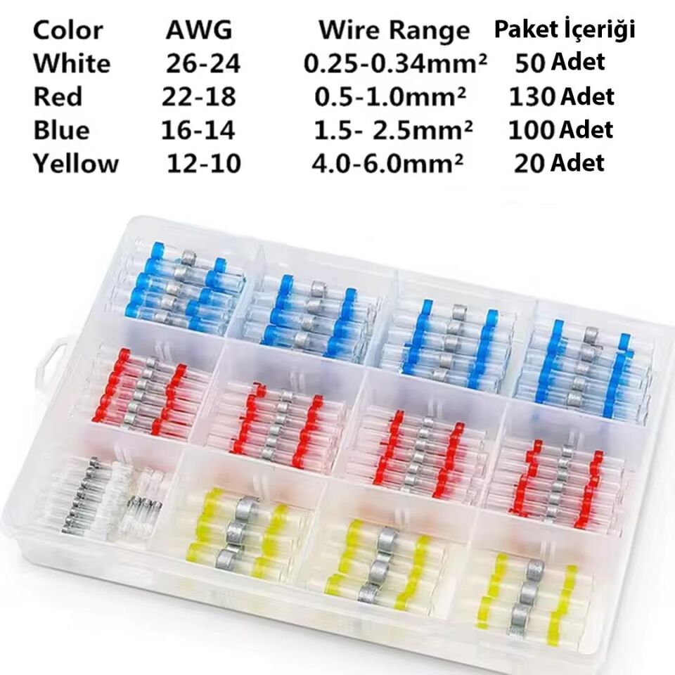 Ayt Powermaster PM-24703 Dahili Lehimli Mühür Makaron 300 Adet 4 Boy Isıyla Daralan Kablo Koruması Kablo Kaplama Makaron