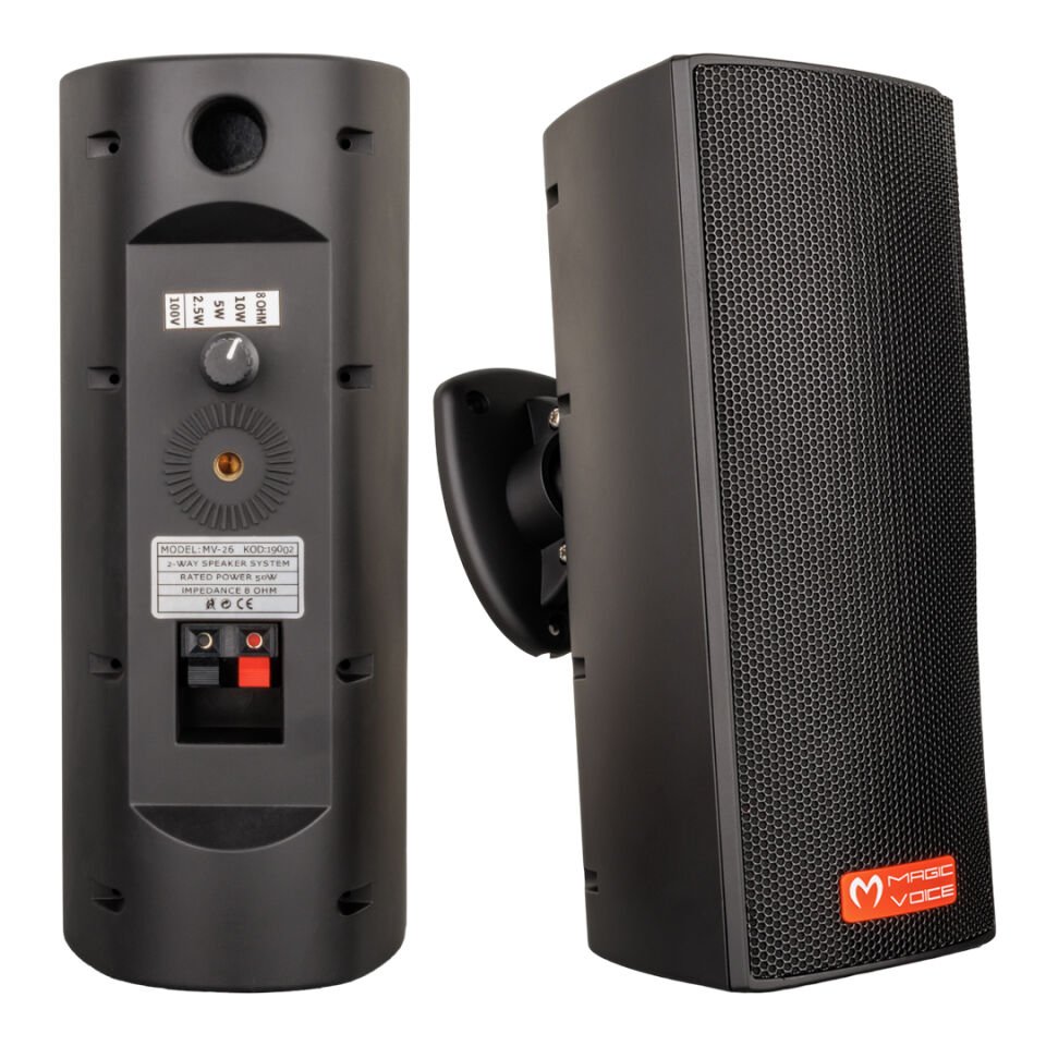 Ayt Magicvoice Mv-26 2x7.5 Cm 50 Watt 2 Li Takım Siyah Trafolu Sütun Hoparlör Okul Cami Konferans Salonu Hoparlörü