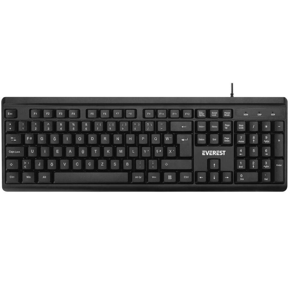 Everest KB-741F Siyah Gri 2 Mt. Bakır Kablolu Multimedia Usb Türkçe F Klavye