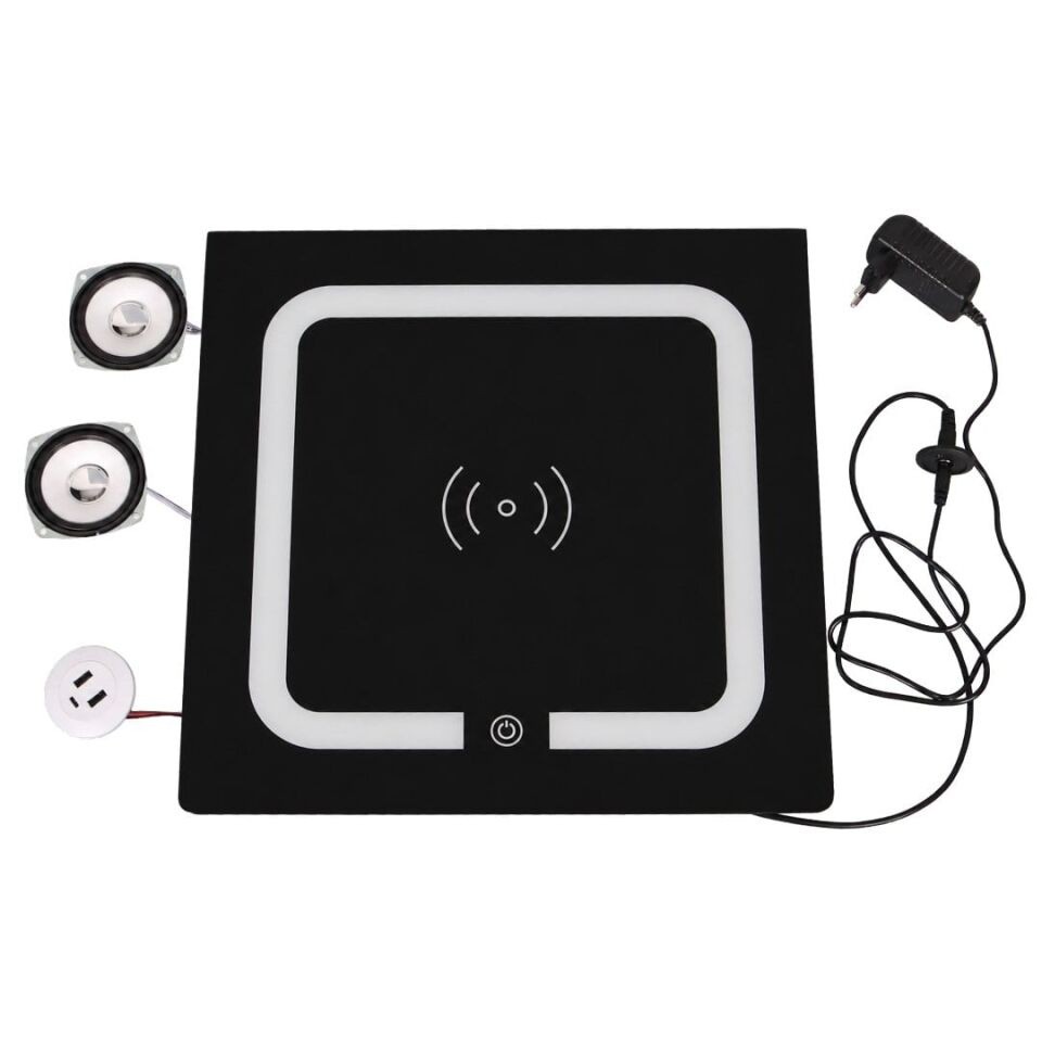 Powermaster KH-BC01 Mobilya Komodin Kablosuz + Kablolu Şarj Ünitesi BT Speaker Dokunmatik LED Aydınlatma