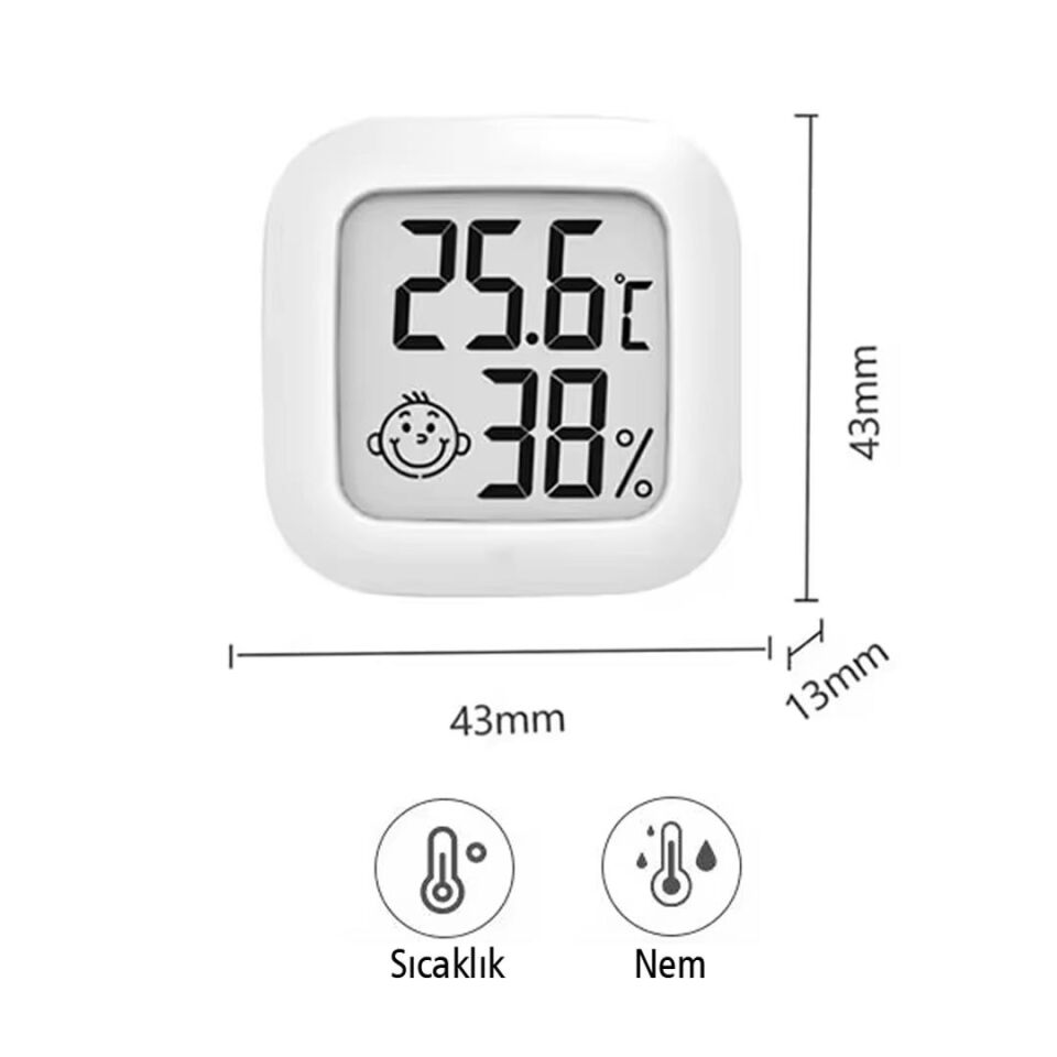 Powermaster Pm-6235 Mini Oda Termometresi Dijital Ekranlı Derece Nem Ölçer -50 +70 Derece Arası Çalışır 43x43x13mm