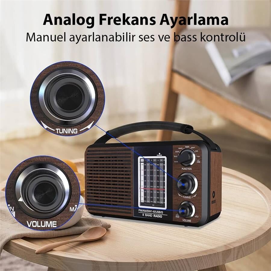Ayt MagicVoice USR11 Analog Portatif Nostaljik Radyo Fm Usb Sd Mmc Aux 88-108 Fm Frekans Aralığı Ses Bombası