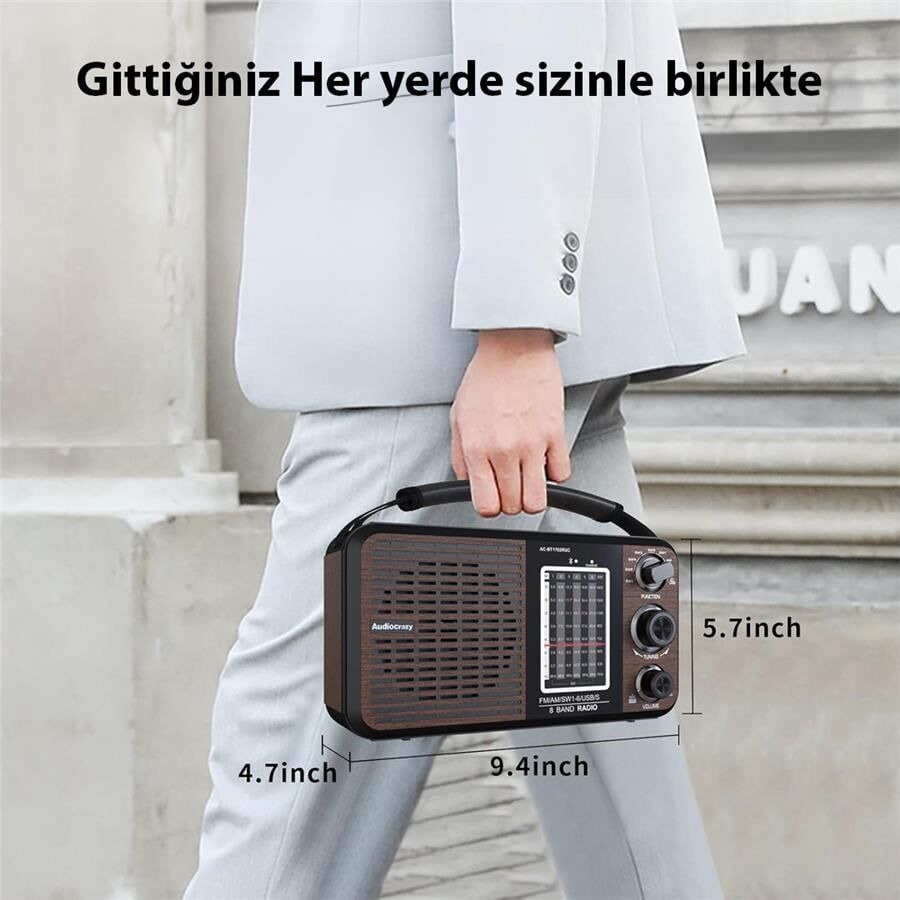 Ayt MagicVoice USR11 Analog Portatif Nostaljik Radyo Fm Usb Sd Mmc Aux 88-108 Fm Frekans Aralığı Ses Bombası