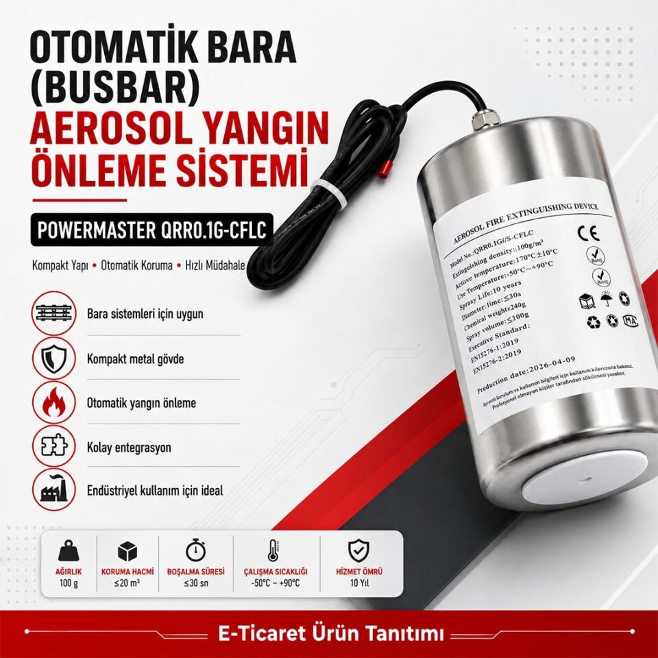 Powermaster QRR0.1G-CFLC Otomatik Bara (Busbar) Aerosol Yangın Önleme Sistemi
