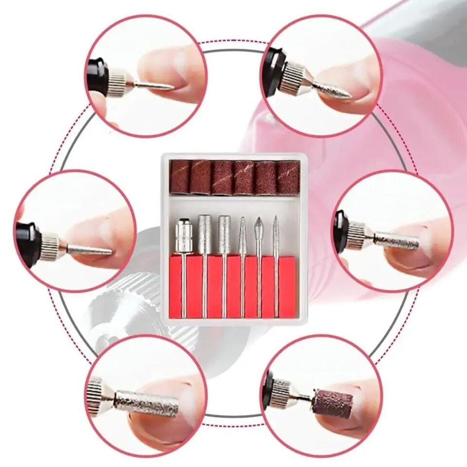 Sunup SN-27091 Hız Ayarlı Tırnak Freze Törpü Manikür Pedikür Seti 6 Başlıklı Elektrikli AC220V