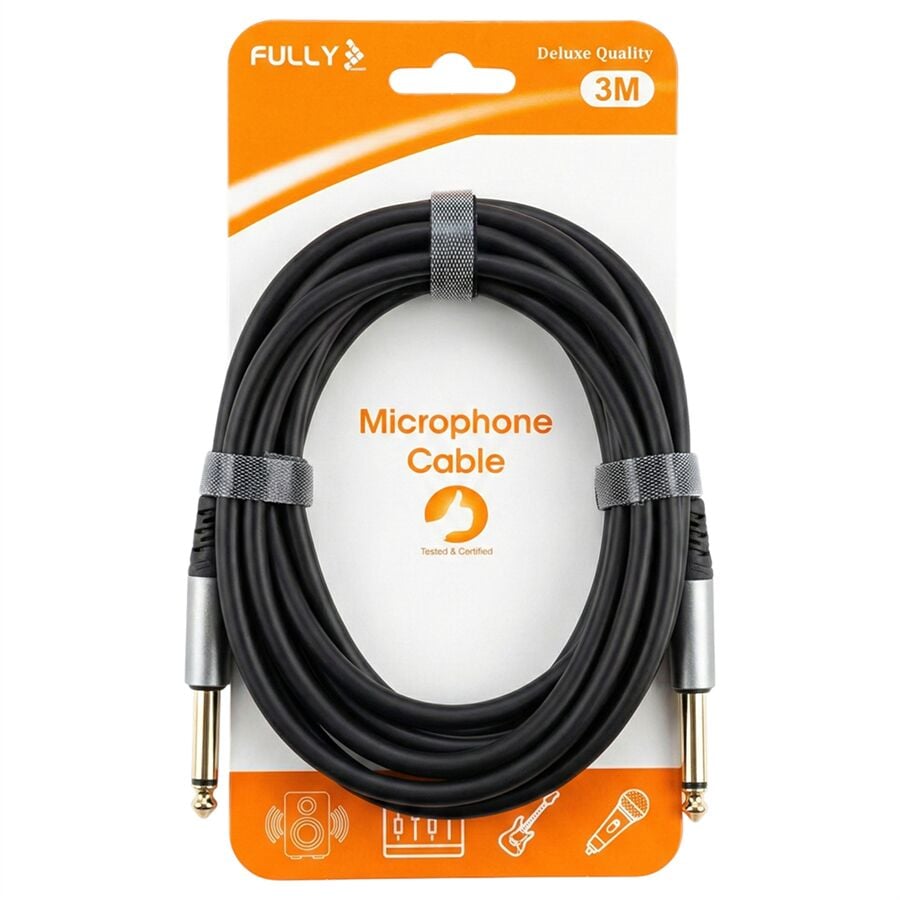 Fully G-527S 3 Metre 6.3Mm Mono Jack-Jack Profesyonel Alüminyum Başlıklı Gitar Ve Enstrüman Kablosu