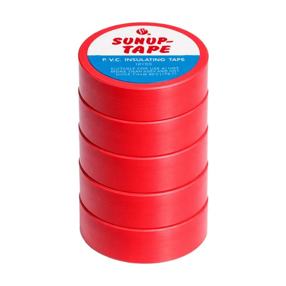 Sunup SN-27920 Kırmızı 0.13X18mm İzole PVC Elektrik Yalıtım Bant 5'Li Paket Elektrikci bandı
