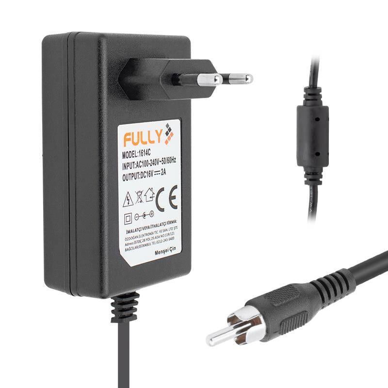 Ayt Fully O-1614C 16 Volt 2 Amper TOS RCA Uçlu Santral Adaptörü Uydu Santrali İçin Adaptör
