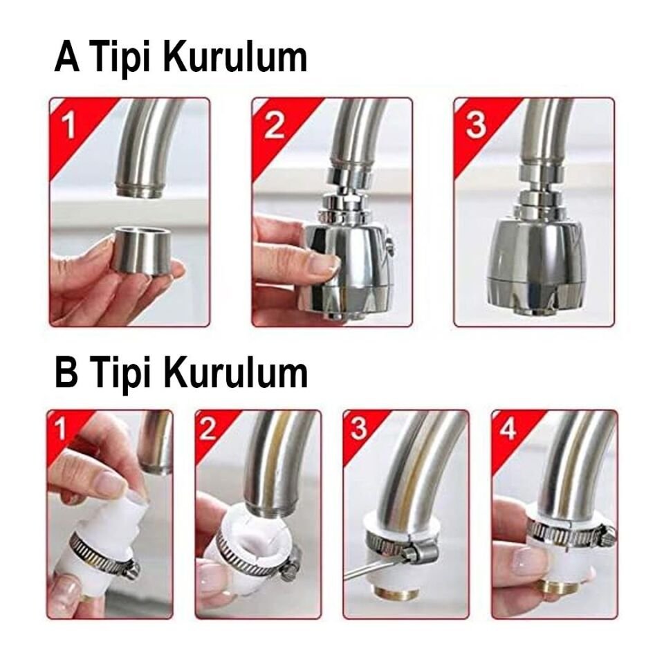 Ayt Sunup SN-27114 2 Kademeli Su Tasarruflu Musluk Başlığı 360 Derece 80x52x22mm