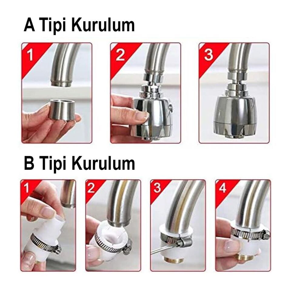 Ayt Sunup SN-27114 2 Kademeli Su Tasarruflu Musluk Başlığı 360 Derece 80x52x22mm