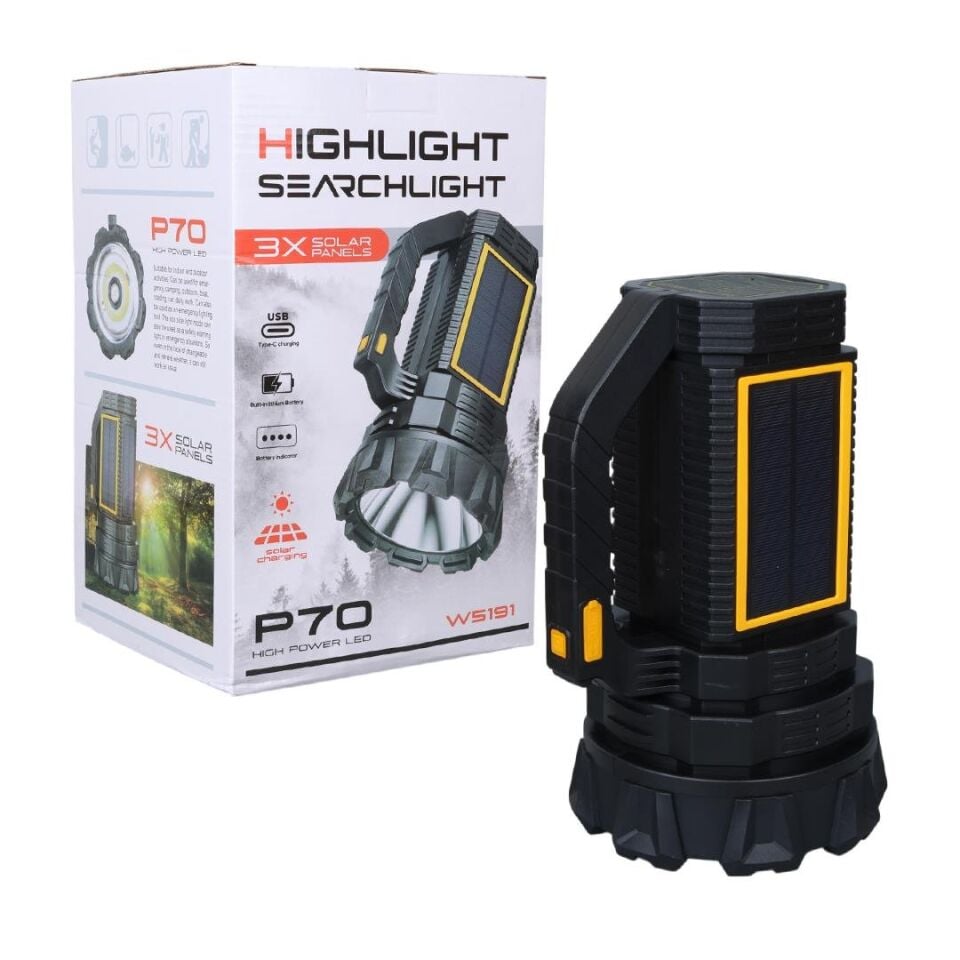 Ayt PowerMaster MX-W5191-P50 Solar Güneş Enerjili Şarjlı Işıldak Ev Kamp Tipi El Feneri