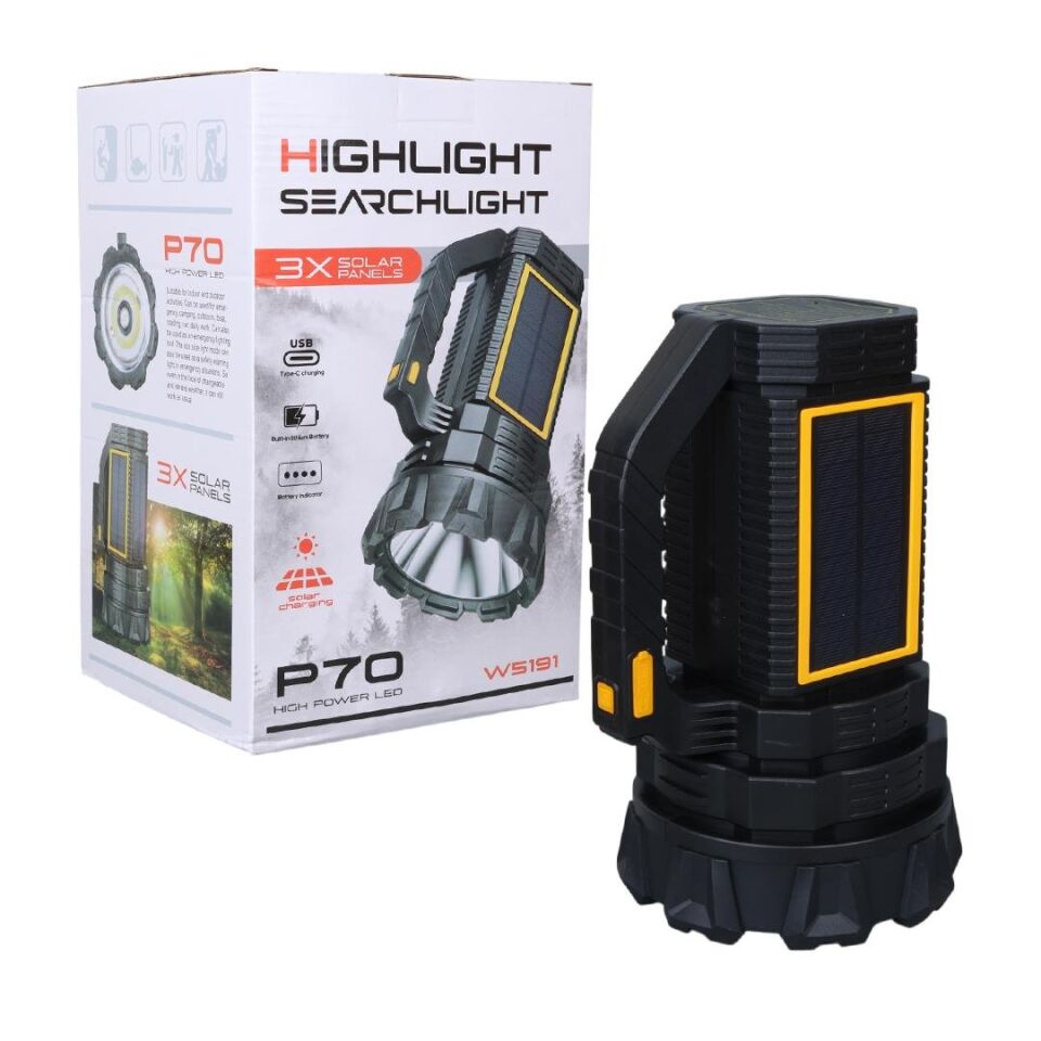 Ayt PowerMaster MX-W5191-P50 Solar Güneş Enerjili Şarjlı Işıldak Ev Kamp Tipi El Feneri