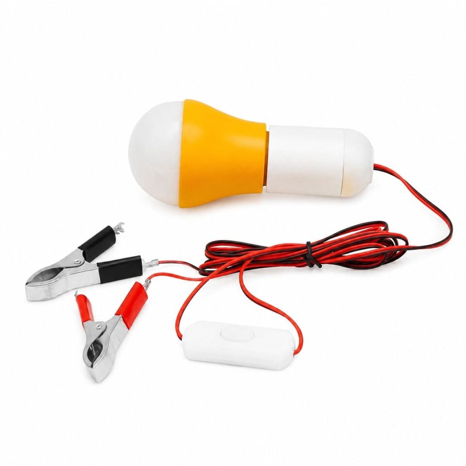 12V Led Ampul Çakmaklıklı Akü Maşalı Krokodilli Kamp Lambası Tamirci Aydınlatma Led Aç Kapa Anahtarlı