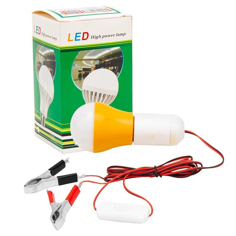 12V Led Ampul Çakmaklıklı Akü Maşalı Krokodilli Kamp Lambası Tamirci Aydınlatma Led Aç Kapa Anahtarlı