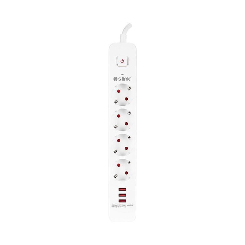 S-Link SPG403U 1.5 Metre 4Lü Anahtarlı Akım Korumalı Usb Girişli