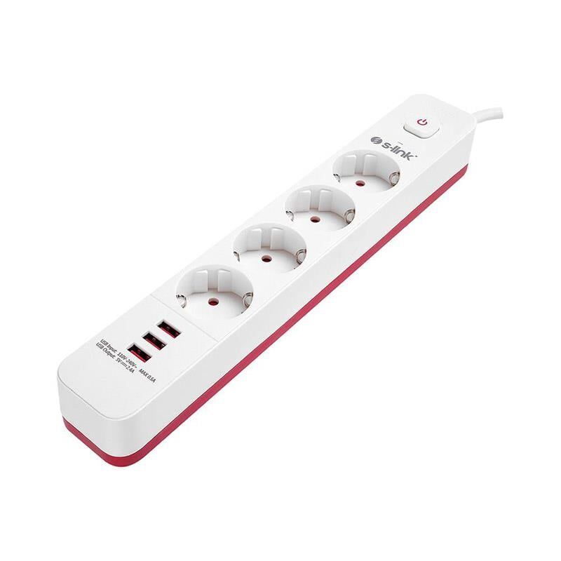 S-Link SPG403U 1.5 Metre 4Lü Anahtarlı Akım Korumalı Usb Girişli