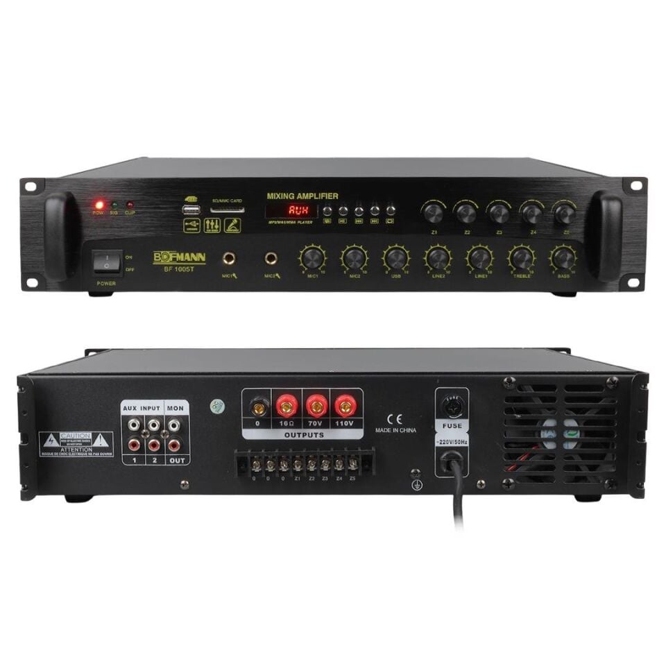 Bofmann BF-1005T 1000 Watt Usb Sd Bluetooth Hat Trafolu 5 Bölgeli Amfi Mixer Anfi