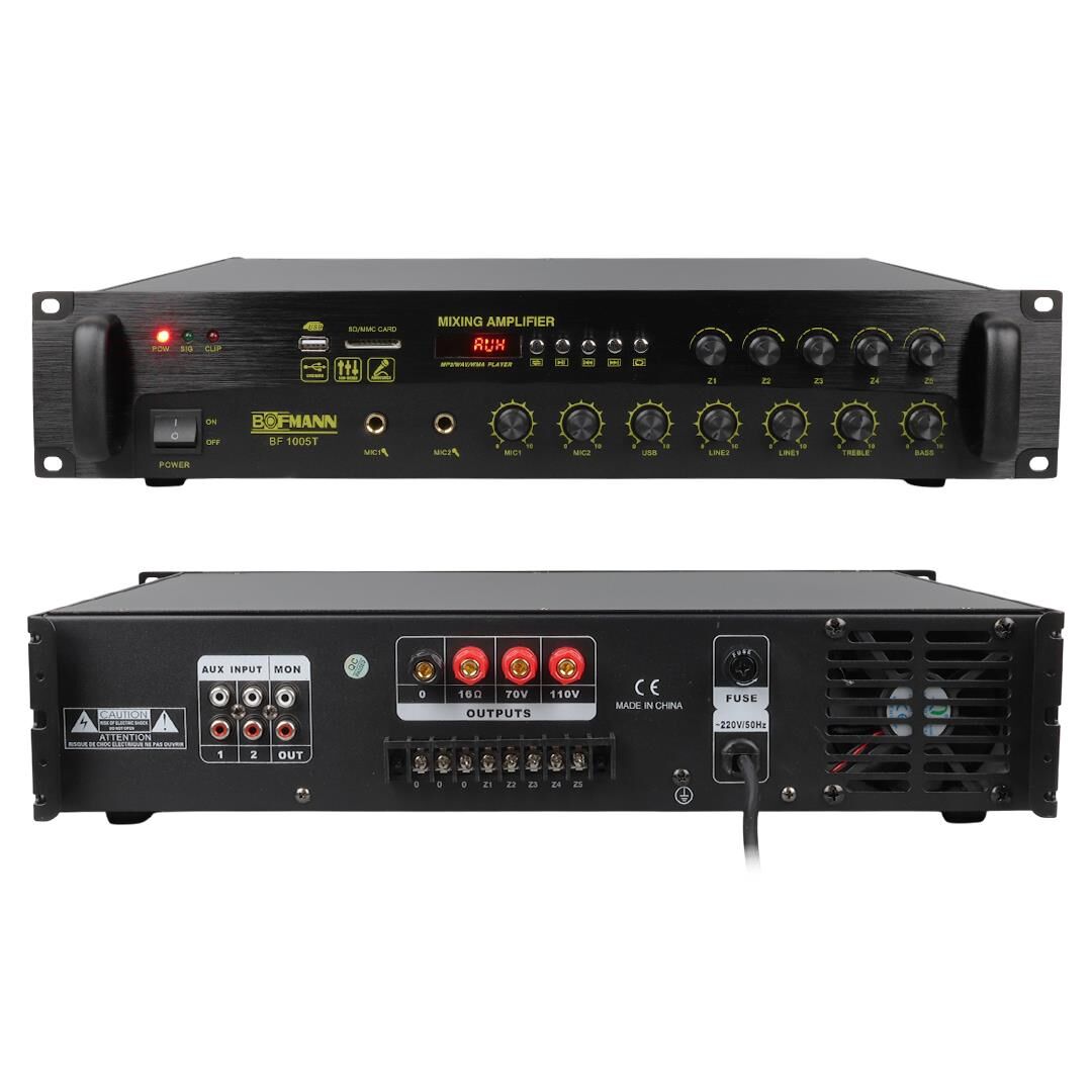 Bofmann BF-1005T 1000 Watt Usb Sd Bluetooth Hat Trafolu 5 Bölgeli Amfi Mixer Anfi