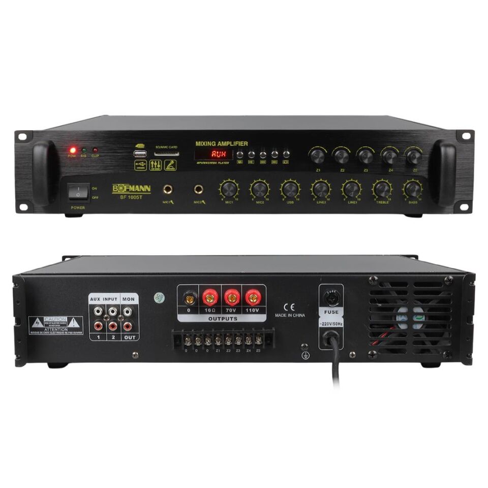Bofmann BF-1005T 1000 Watt Usb Sd Bluetooth Hat Trafolu 5 Bölgeli Amfi Mixer Anfi