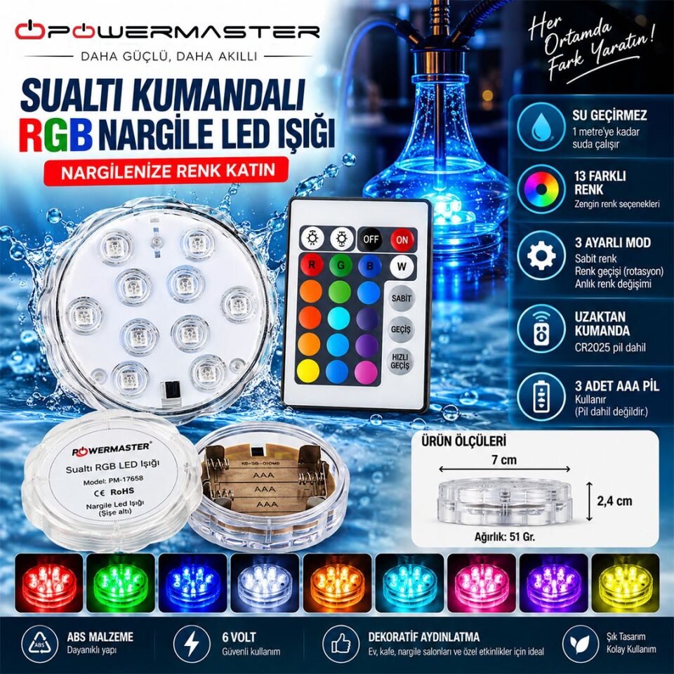 Powermaster Sualtı Kumandalı Rgb Nar Gile Led Işık Su Altı Aydınlatma Kumandalı Havuz Aydınlatması