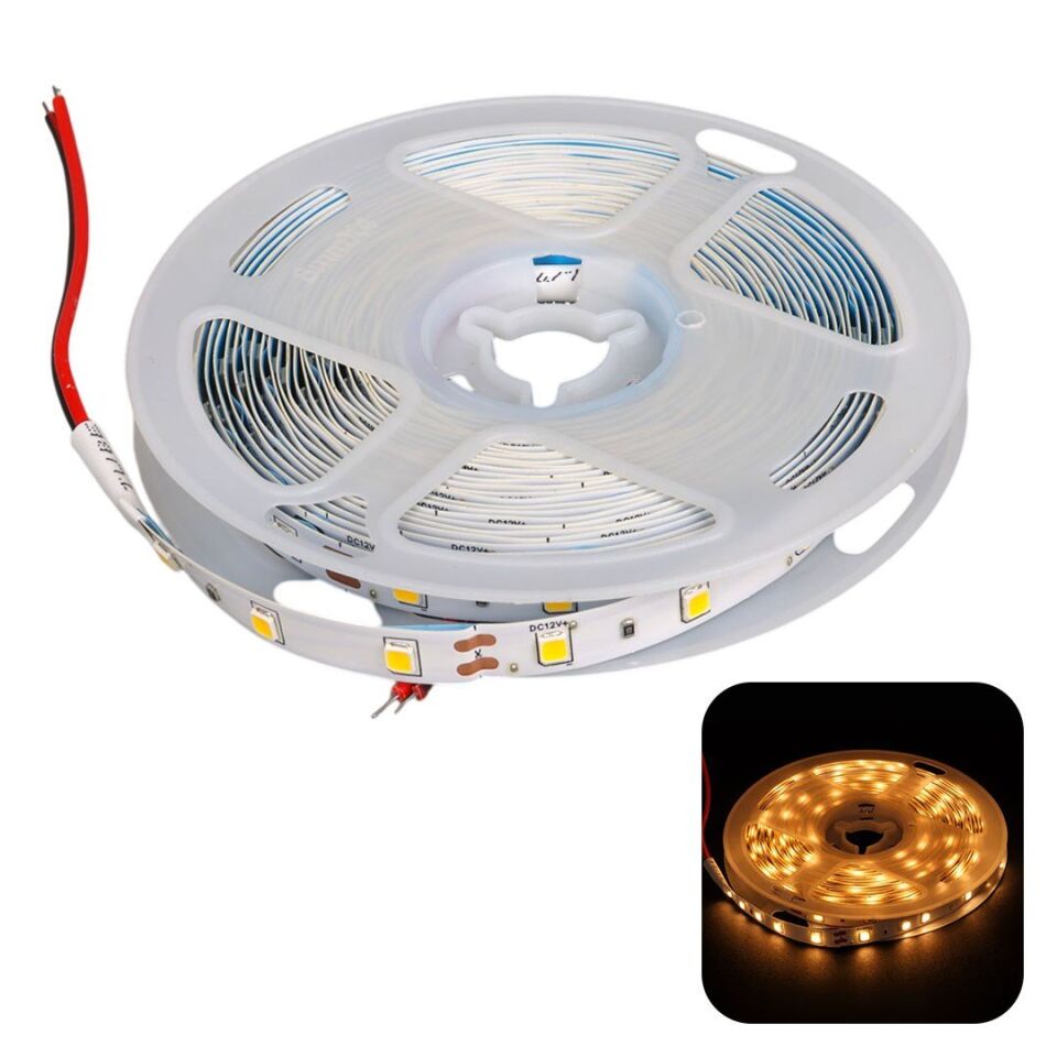 ZMR ZMR-601 3000K 12 Volt Tek Çipli 2835 İç Mekan Silikonsuz 60 Led 5 Metre Şerit LED