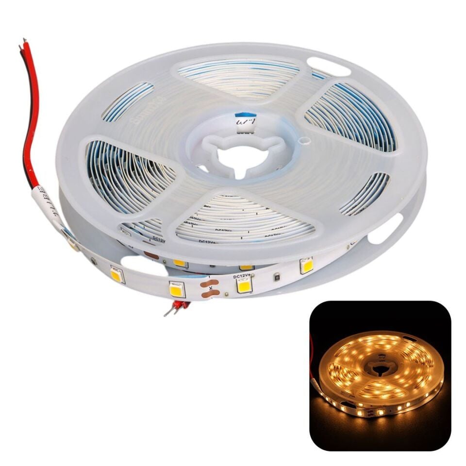 ZMR ZMR-601 3000K 12 Volt Tek Çipli 2835 İç Mekan Silikonsuz 60 Led 5 Metre Şerit LED