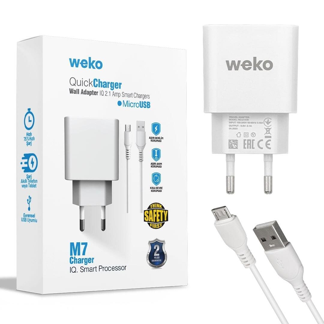 Ayt Weko Wk-21436 2.1 Amper Şarj Başlık Adaptörü Micro Usb Kablo Micro Şarj Cihazı