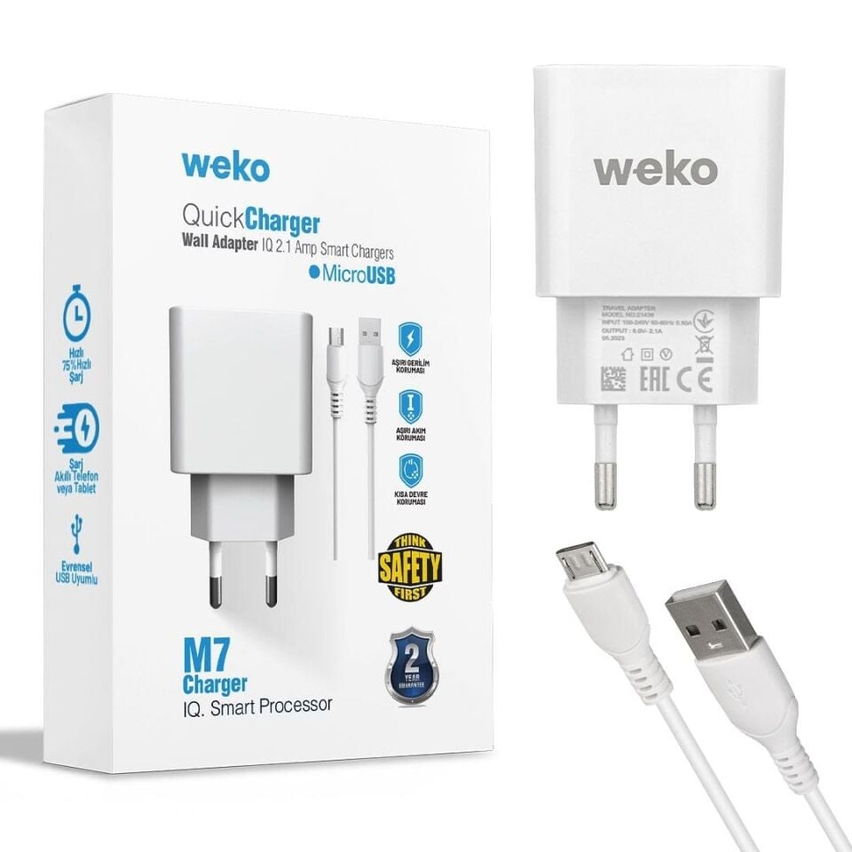Ayt Weko Wk-21436 2.1 Amper Şarj Başlık Adaptörü Micro Usb Kablo Micro Şarj Cihazı