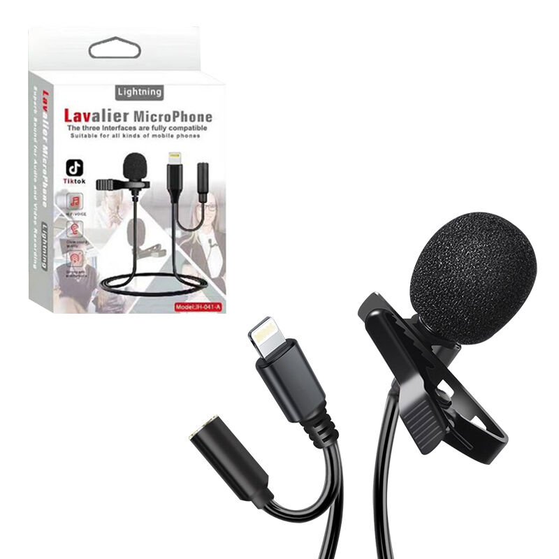 Powermaster JH-041-A Cep Telefonu için Lightning Girişli Youtuber Yaka Mikrofonu 3.5 Mm Jack İphone Girişli Mikrofon