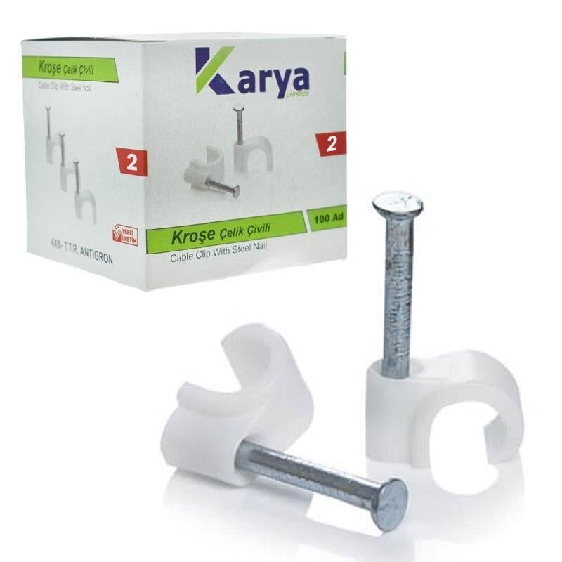 Ayt Karya 2 Numara 6 Mm Çelik Çivili Kroşe 100 lü Paket Anten Kablosu Tutacağı İçin Çivili Kablo Tutucu