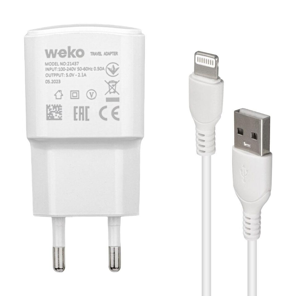 Weko Wk-21437 2.1 Amper Şarj Başlık Adaptörü Lightning Kablo İphone Uyumlu Şarj Cihazı
