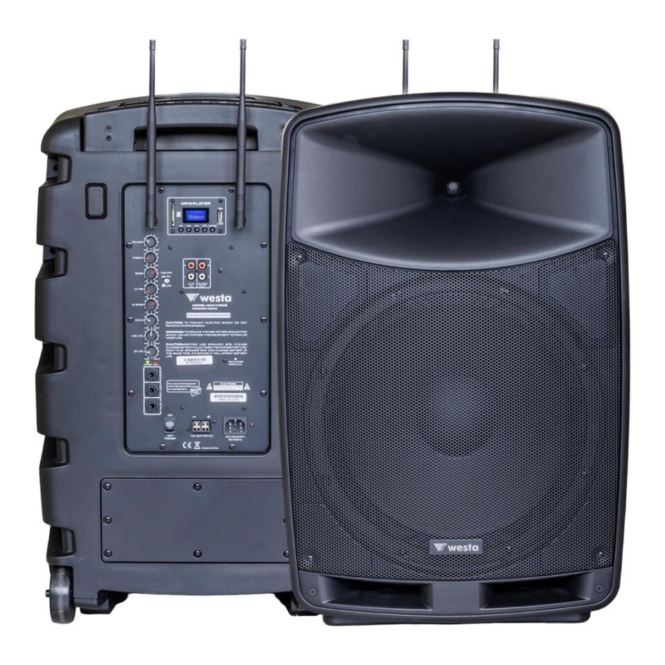 Westa WAP-15505 400W 2 Yollu Hoparlör Taşınabilir Kabin Hoparlör Ses Sistemi Bluetooth 2 Mikrofonlu
