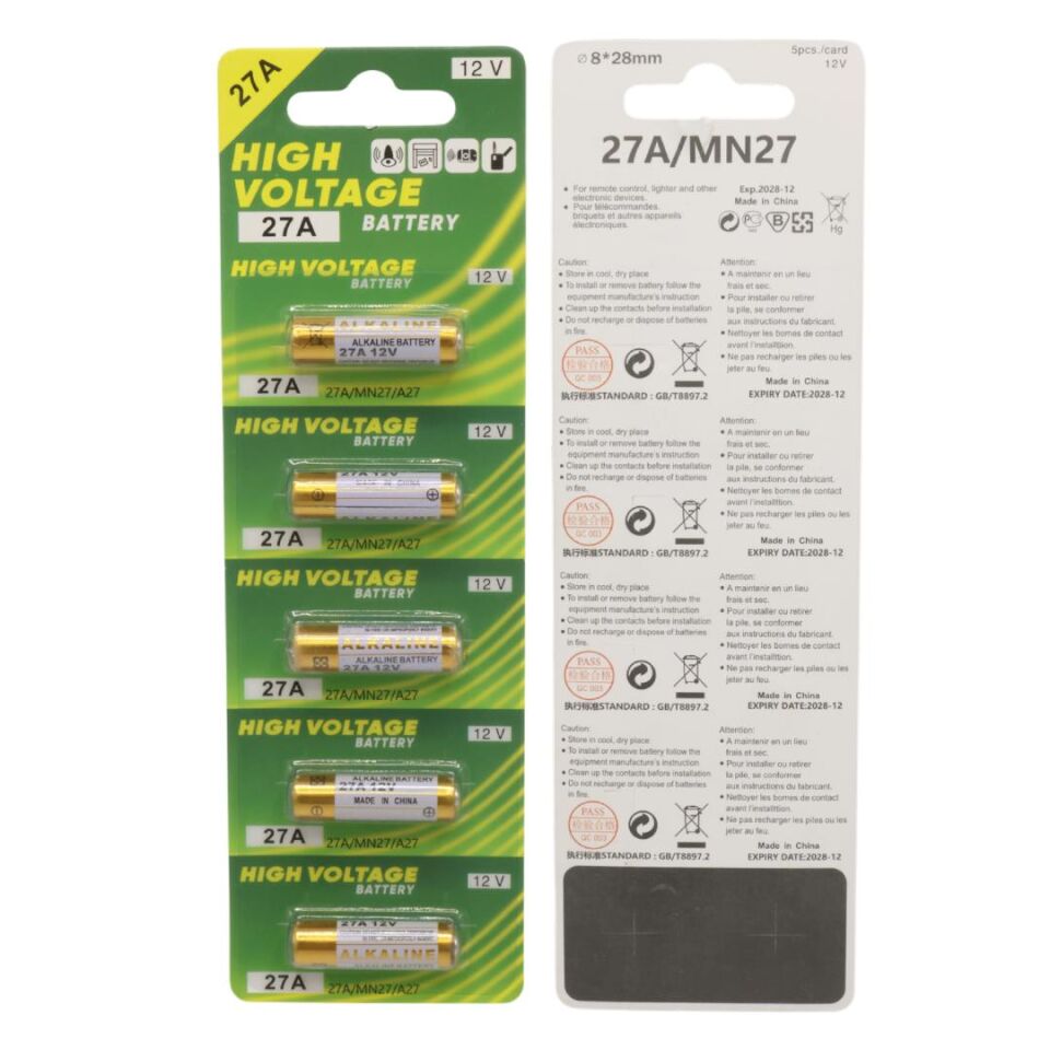 Powermaster MN27A 12 Volt 27A İnce Alarm Pili Alkaline Batarya (5'LI Paket)