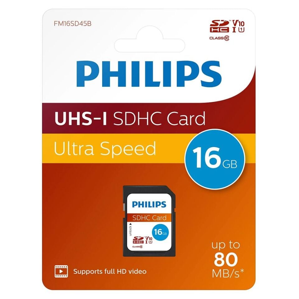 Philips 16GB Ultra Hızlı 80MB/S UHS-I SDHC Hafıza Kartı (FM16SD45B/00)