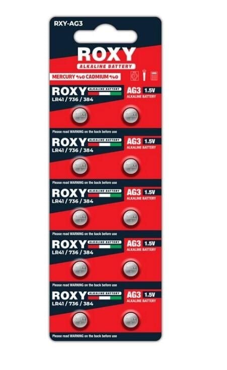 Ayt Roxy RXY-AG3 LR41 736 384 Alkalin Pil 10 Lu Paket Düğme Pil 1.5 Volt