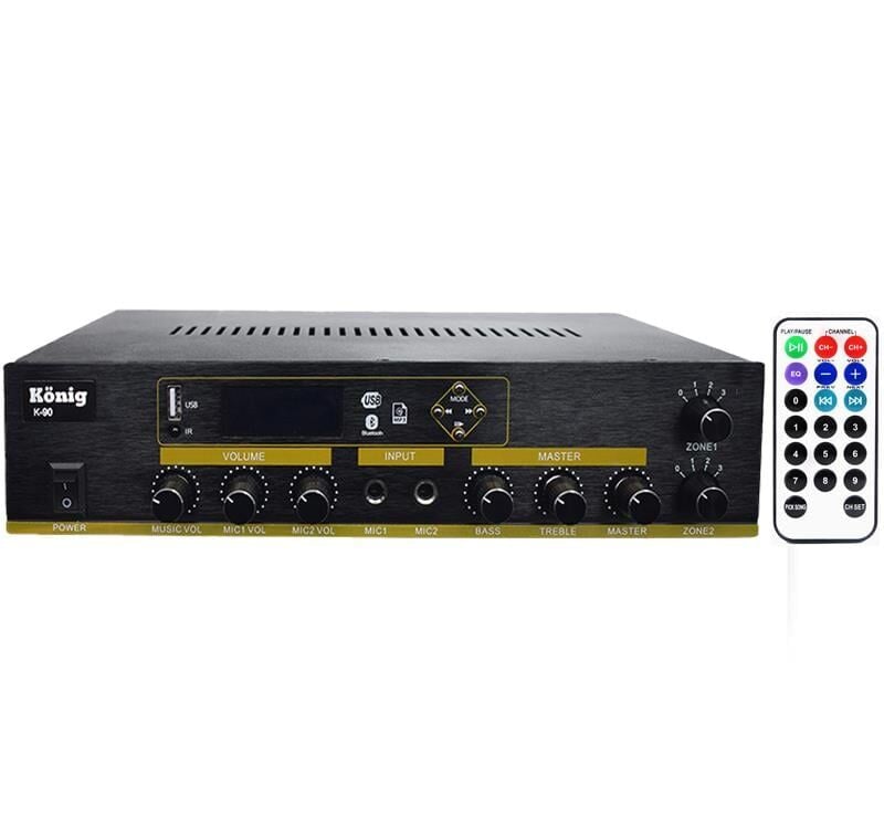 König k-90 100 Watt Anfi Usb Bluetooth 2 Bölgeli 2 Mikrofon Girişli Amfi