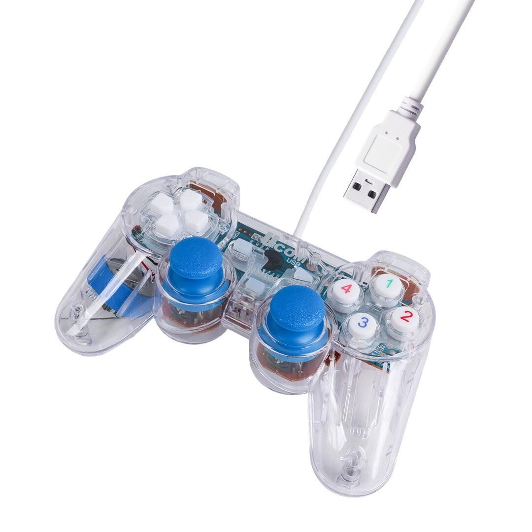 Ayt Powermaster UCOM-704 Kablolu Double Shock Joypad Oyun Kolu Gamepad Şeffaf Işıklı Pc Bilgisayar Konsolu