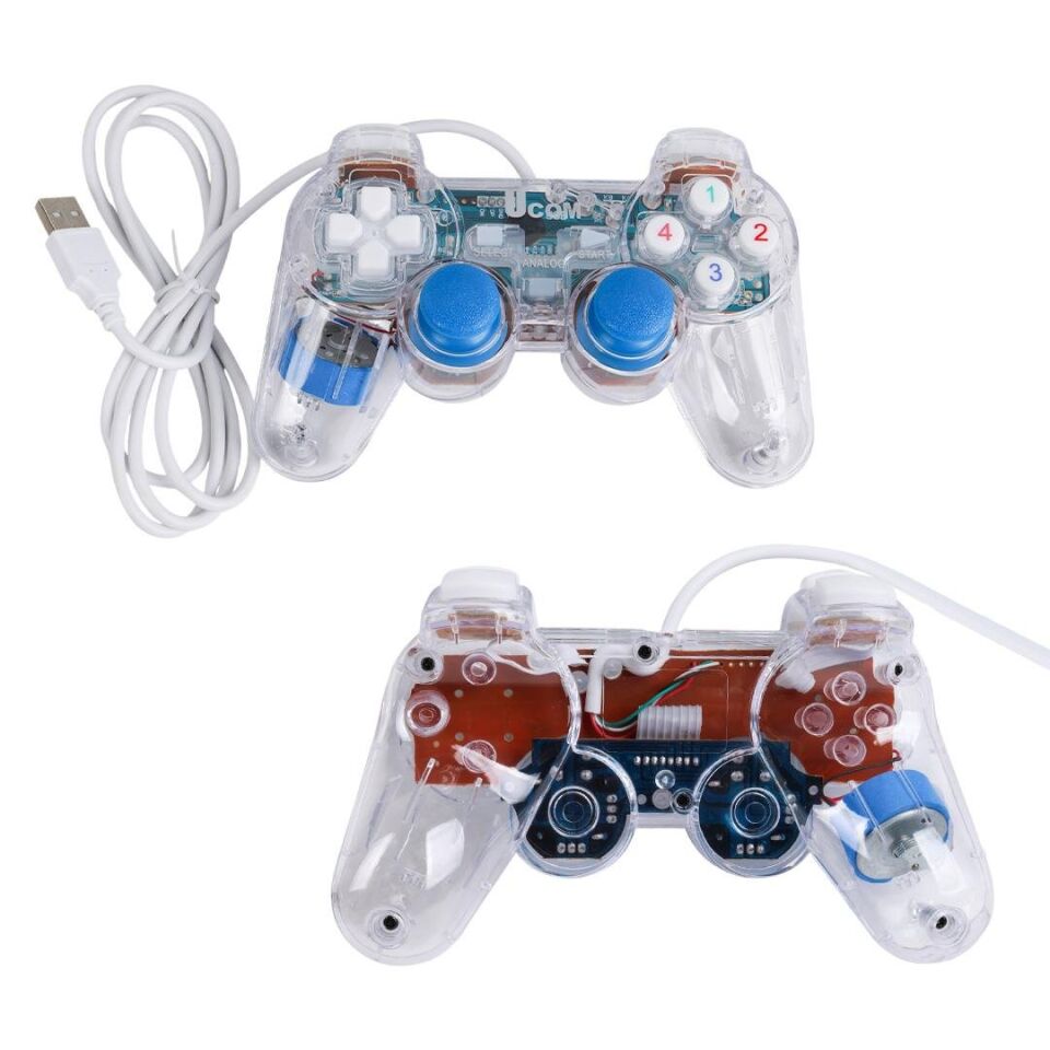 Ayt Powermaster UCOM-704 Kablolu Double Shock Joypad Oyun Kolu Gamepad Şeffaf Işıklı Pc Bilgisayar Konsolu