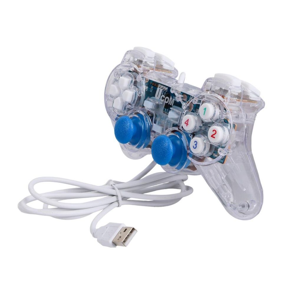 Ayt Powermaster UCOM-704 Kablolu Double Shock Joypad Oyun Kolu Gamepad Şeffaf Işıklı Pc Bilgisayar Konsolu