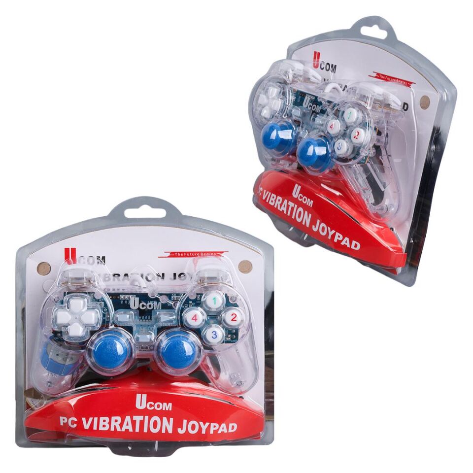 Ayt Powermaster UCOM-704 Kablolu Double Shock Joypad Oyun Kolu Gamepad Şeffaf Işıklı Pc Bilgisayar Konsolu
