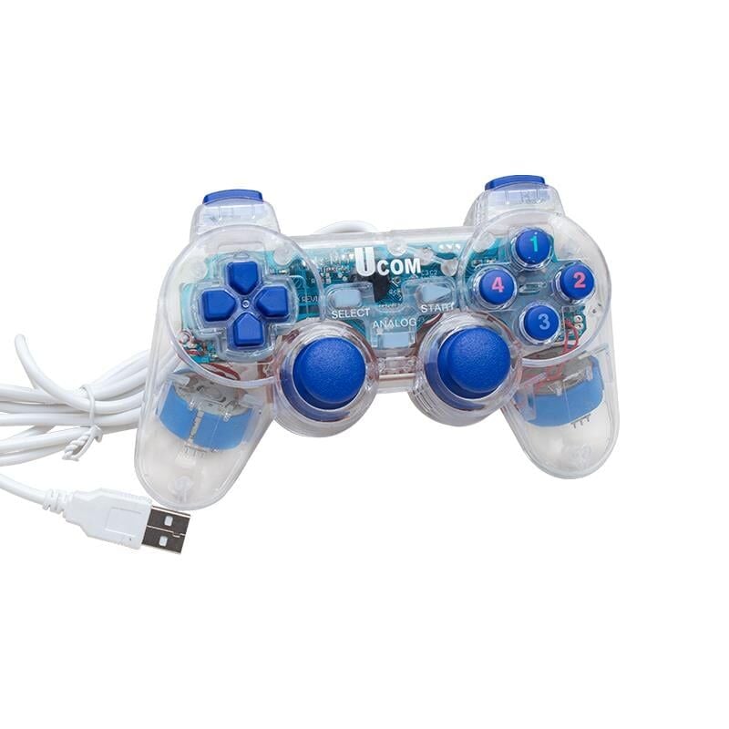 Ayt Powermaster UCOM-704 Kablolu Double Shock Joypad Oyun Kolu Gamepad Şeffaf Işıklı Pc Bilgisayar Konsolu