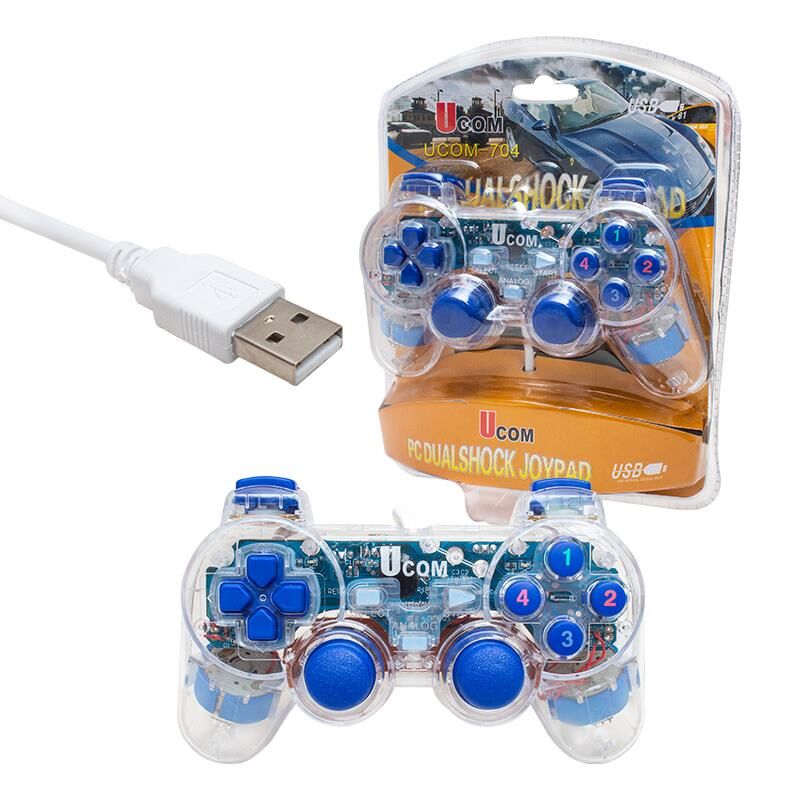 Ayt Powermaster UCOM-704 Kablolu Double Shock Joypad Oyun Kolu Gamepad Şeffaf Işıklı Pc Bilgisayar Konsolu