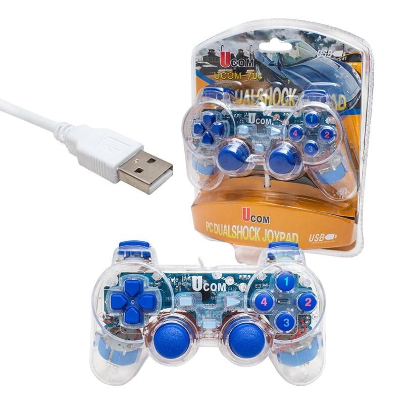 Ayt Powermaster UCOM-704 Kablolu Double Shock Joypad Oyun Kolu Gamepad Şeffaf Işıklı Pc Bilgisayar Konsolu