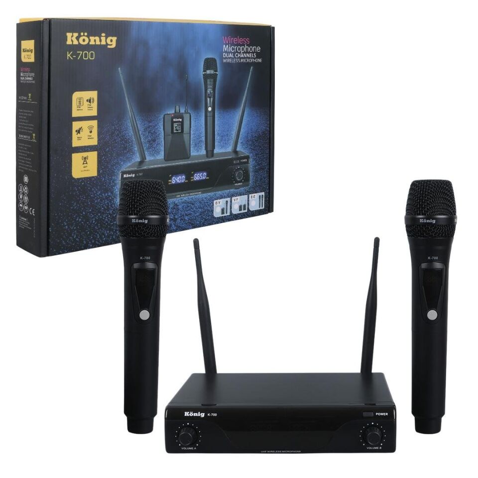 König K-700 E-E Profesyonel 663-694Mhz 2 El 2 Kanal Uhf 2X50 Kablosuz Telsiz Mikrofon