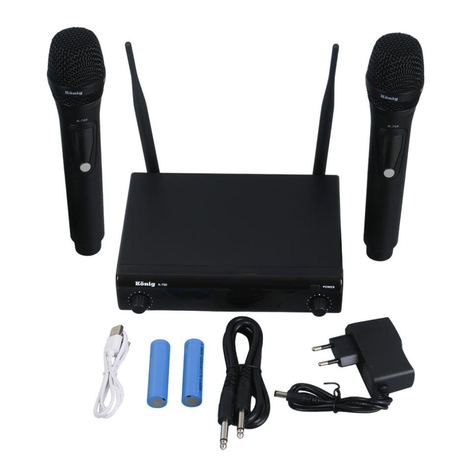 König K-700 E-E Profesyonel 663-694Mhz 2 El 2 Kanal Uhf 2X50 Kablosuz Telsiz Mikrofon