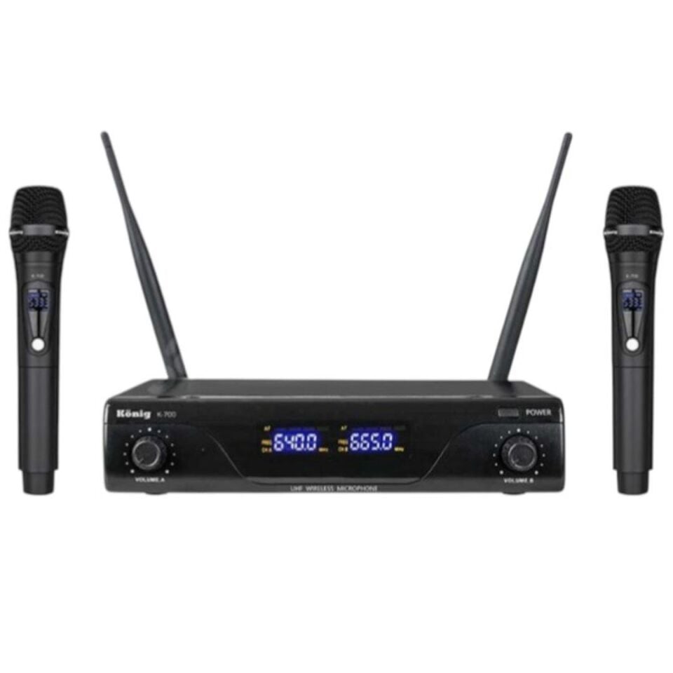 König K-700 Y-Y Profesyonel 663-694Mhz 2 Yaka 2 Kanal Uhf 2X50 Kablosuz Telsiz Mikrofon