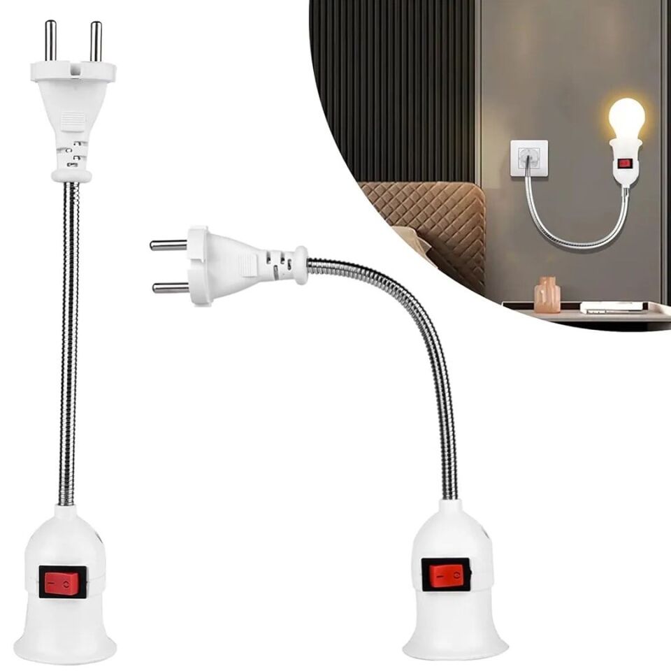 Ledx DY-112 Prizden E27 Duya Dönüştürücü 26Cm Spiralli Anahtarlı Duy Priz Tipi Esnek Duy